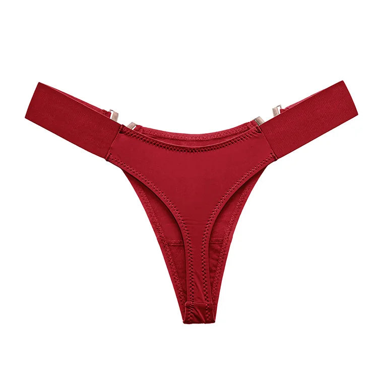 V-Shaped Low Waist Thong Panties for Women – Sporty Seamless Hip-Lift Underwear with Metal Accent