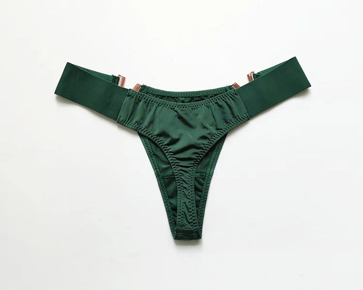 V-Shaped Low Waist Thong Panties for Women – Sporty Seamless Hip-Lift Underwear with Metal Accent