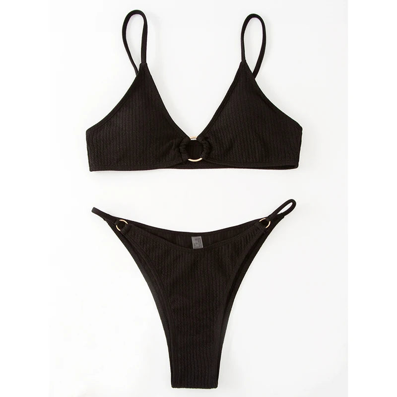 Simple Style Padded Bra Thong Swimsuit – 2025 Summer Collection