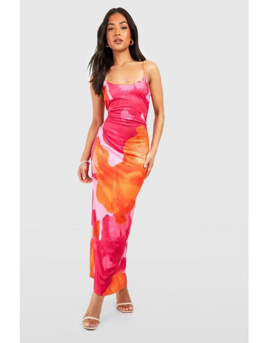 Women’s Y2K Fairy Floral Maxi Slip Dress – Summer Spaghetti Strap Slim Fit