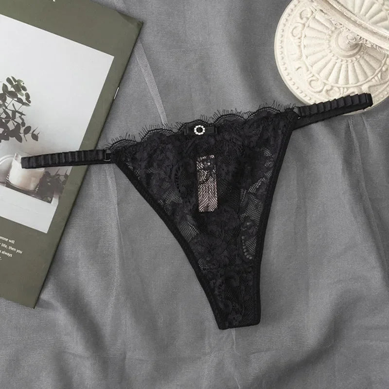 Lace G-String Thong Panties for Women – Low Waist Lace Underwear with Thin Belt