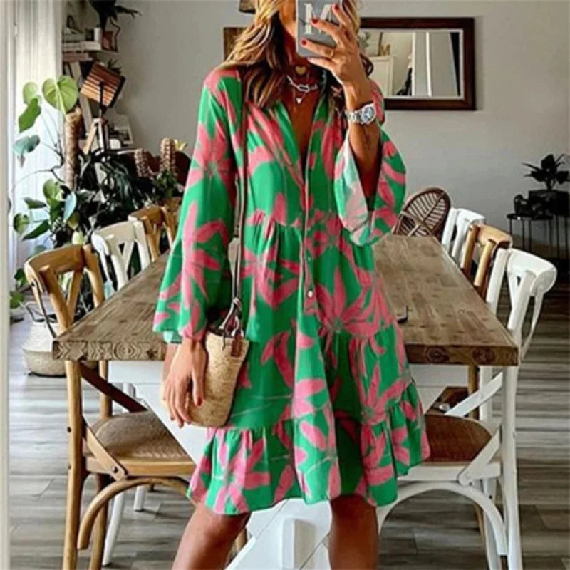 Women's Printed Dress Long Sleeve Printed Bell Sleeves