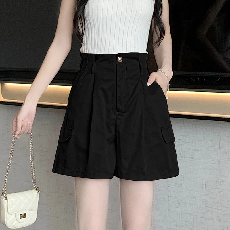 Summer High Waist Loose Cargo Shorts for Women – Casual Streetwear Student Style