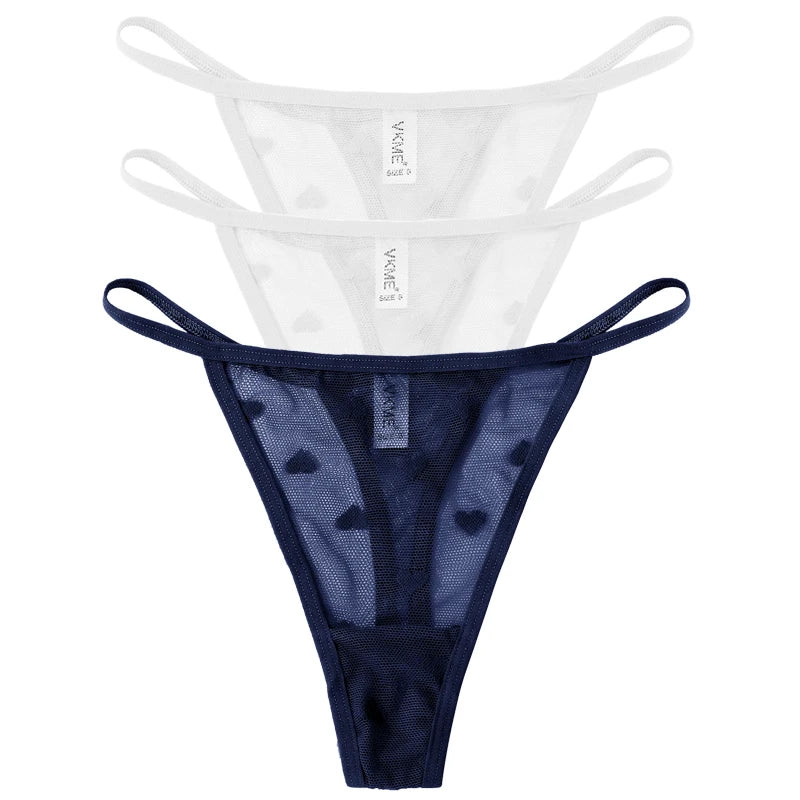 3PCS Lace Sheer Thong Panties - Sexy Low Waist Seamless Lingerie Set