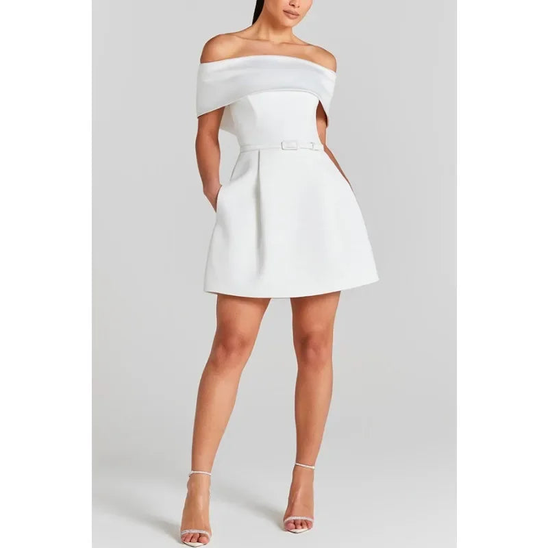 Elegant Off-Shoulder Slash Neck Mini Dress – Summer Party & Cocktail Wear