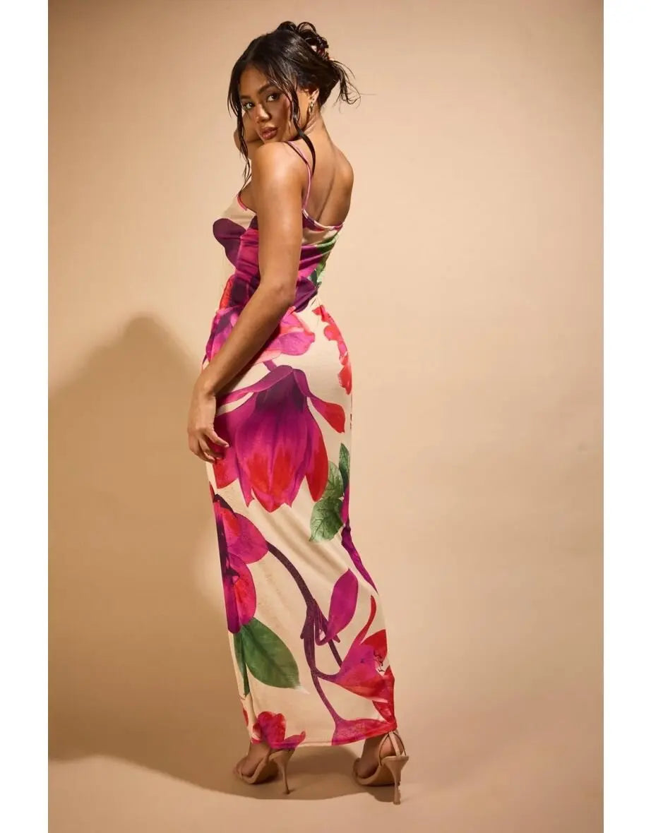 Women’s Y2K Fairy Floral Maxi Slip Dress – Summer Spaghetti Strap Slim Fit