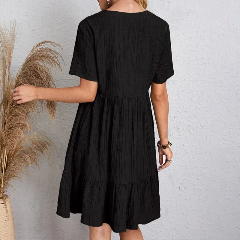 2025 Loose V-neck Pleated Bohemian Dress – Summer A-line Beach Dress for Women