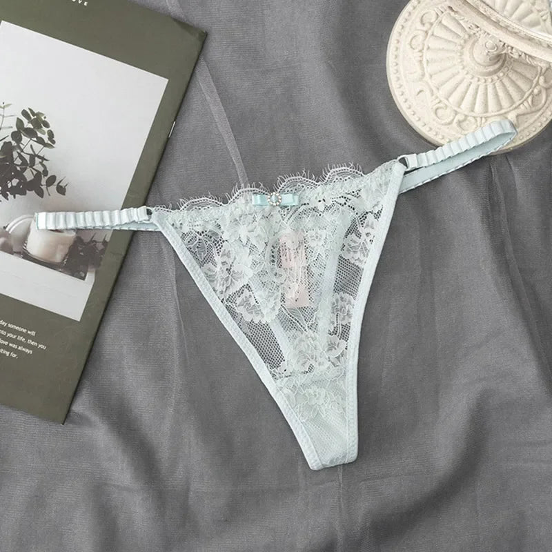 Lace G-String Thong Panties for Women – Low Waist Lace Underwear with Thin Belt