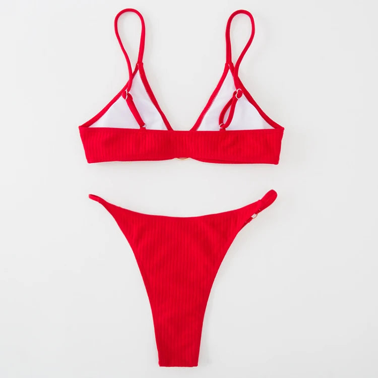 Simple Style Padded Bra Thong Swimsuit – 2025 Summer Collection