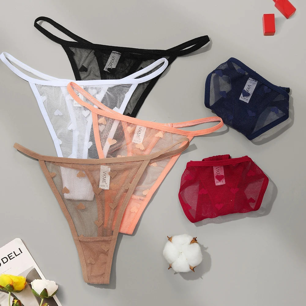 3PCS Lace Sheer Thong Panties - Sexy Low Waist Seamless Lingerie Set