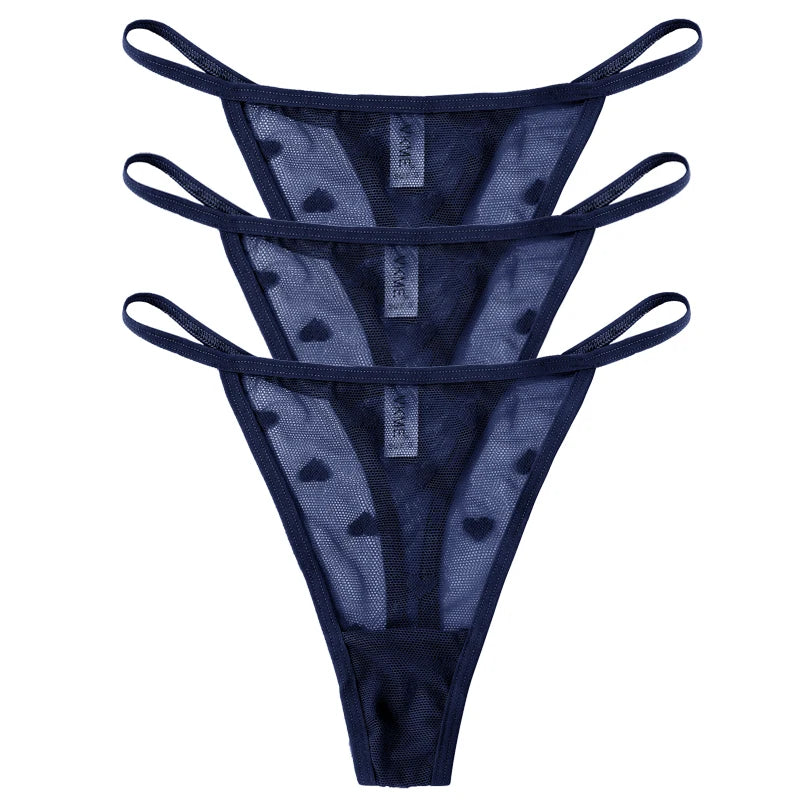 3PCS Lace Sheer Thong Panties - Sexy Low Waist Seamless Lingerie Set