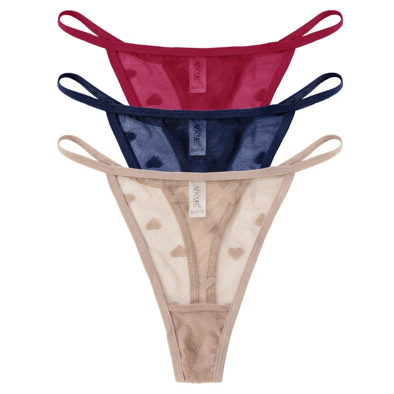 3PCS Lace Sheer Thong Panties - Sexy Low Waist Seamless Lingerie Set