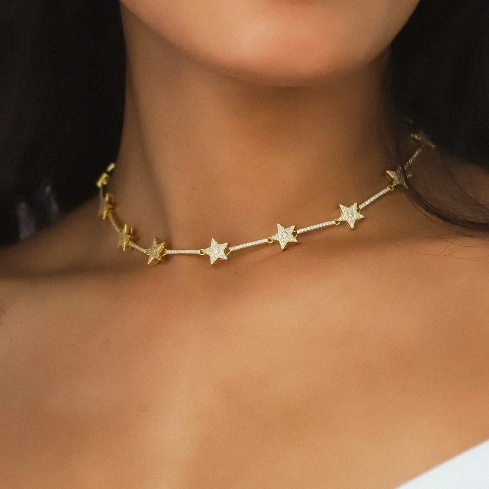 Luxury Tennis Chain Necklace for Women – CZ Star Pendant 2025