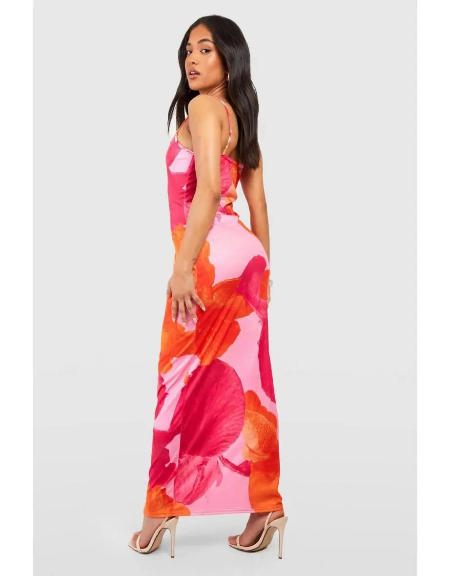 Women’s Y2K Fairy Floral Maxi Slip Dress – Summer Spaghetti Strap Slim Fit