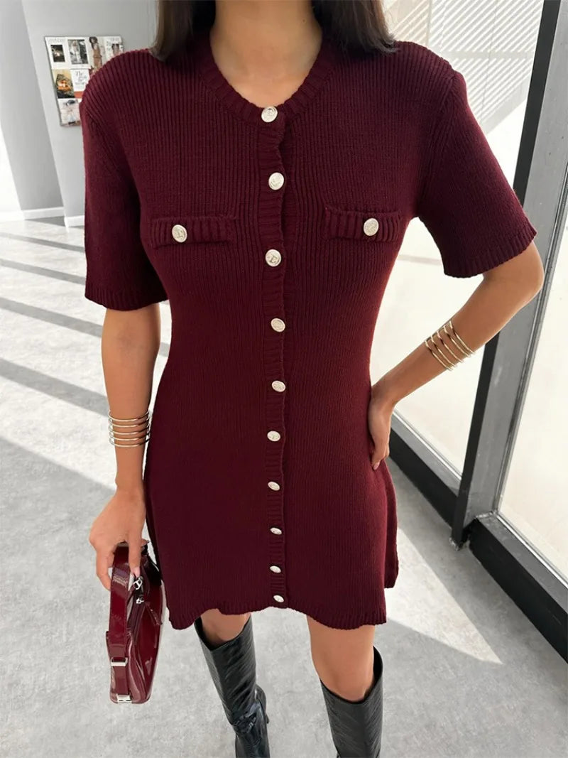 Knit Ribbed Mini Sweater Dress – Short Sleeve, Slim Fit, High Waist | Trendix by Tornova