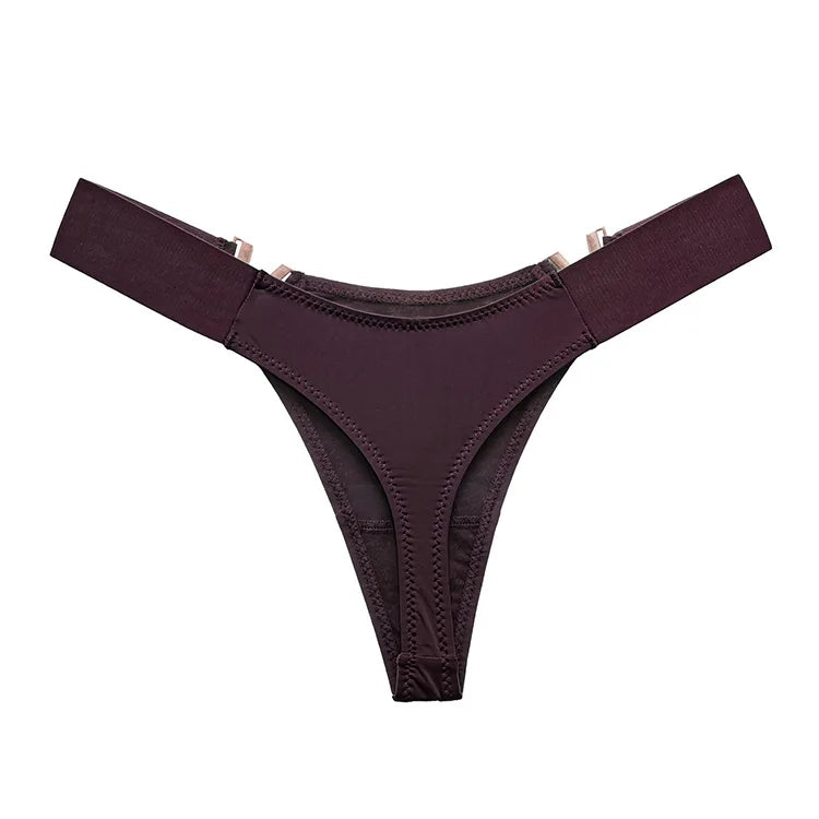 V-Shaped Low Waist Thong Panties for Women – Sporty Seamless Hip-Lift Underwear with Metal Accent