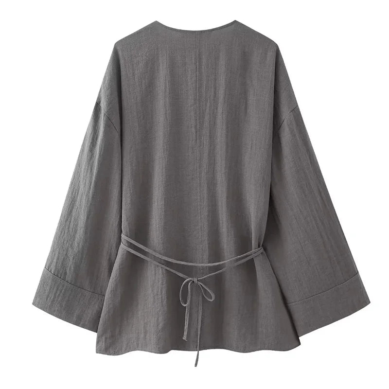 MUJER Kimono Style Summer Blouse – Vintage Y2K Long Sleeve Women’s Top