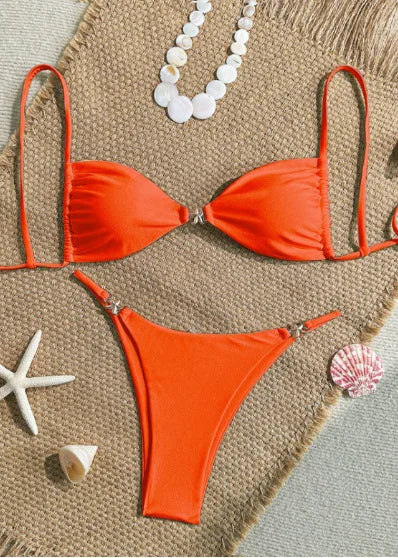 riangle Bikini Set – Solid Color Micro Thong Swimsuit for Women