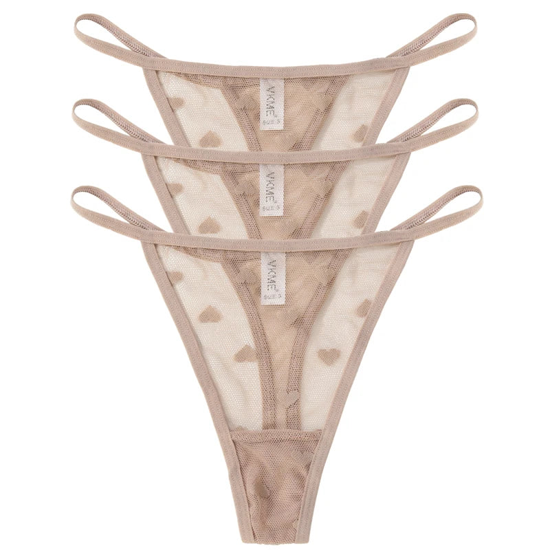 3PCS Lace Sheer Thong Panties - Sexy Low Waist Seamless Lingerie Set