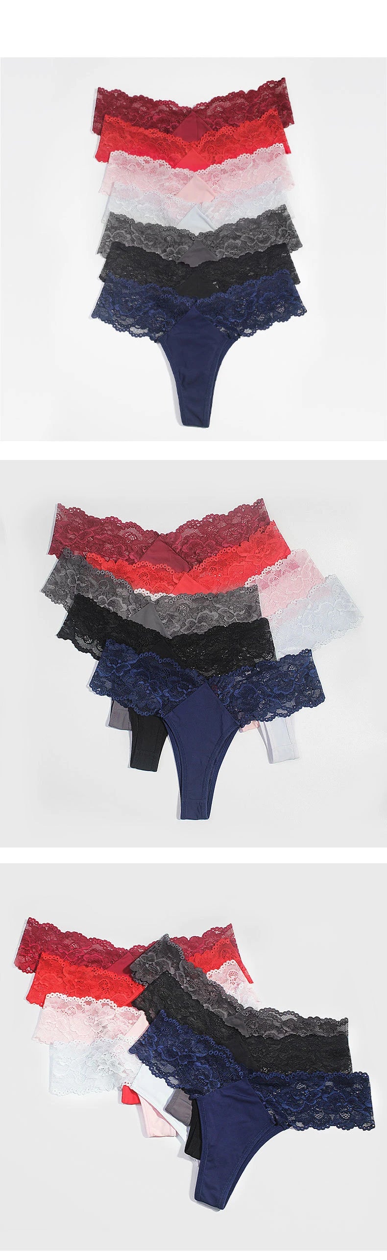Sheer Lace Mid-Rise Women's Thong Panties - Nylon Knit Underwear, Lingerie Intimates for Ladies | Comfortable Hollow Design