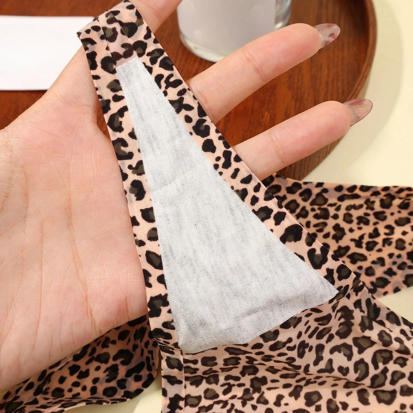 Women’s Low Waist Lace Leopard-Print Panties – Seamless Silk Cotton Underwear