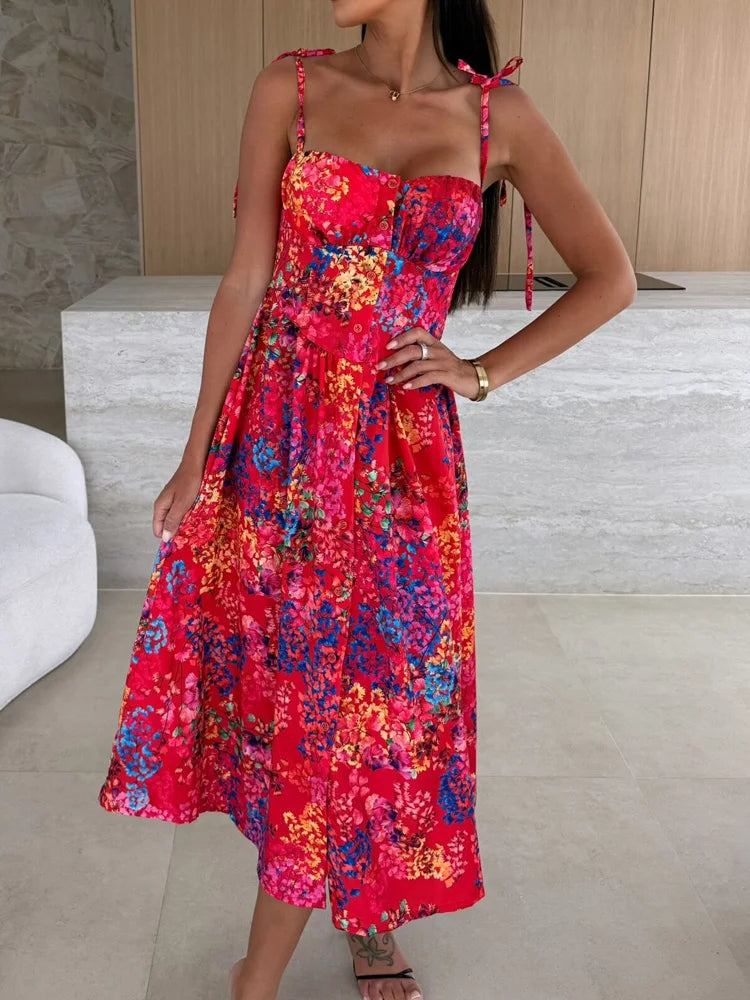 New Fashion Sexy Printing Sling Dress for Women Summer Evening Party Dresses Club Floral Holiday Beach Dress Robe