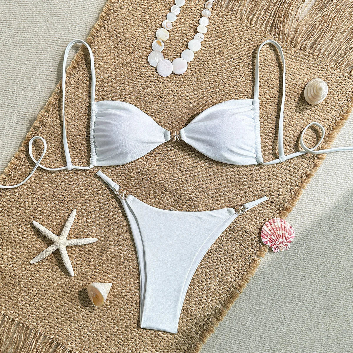 riangle Bikini Set – Solid Color Micro Thong Swimsuit for Women