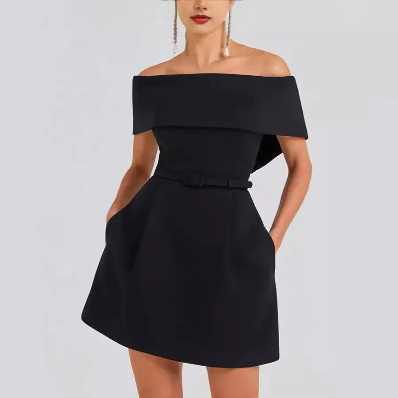 Elegant Off-Shoulder Slash Neck Mini Dress – Summer Party & Cocktail Wear