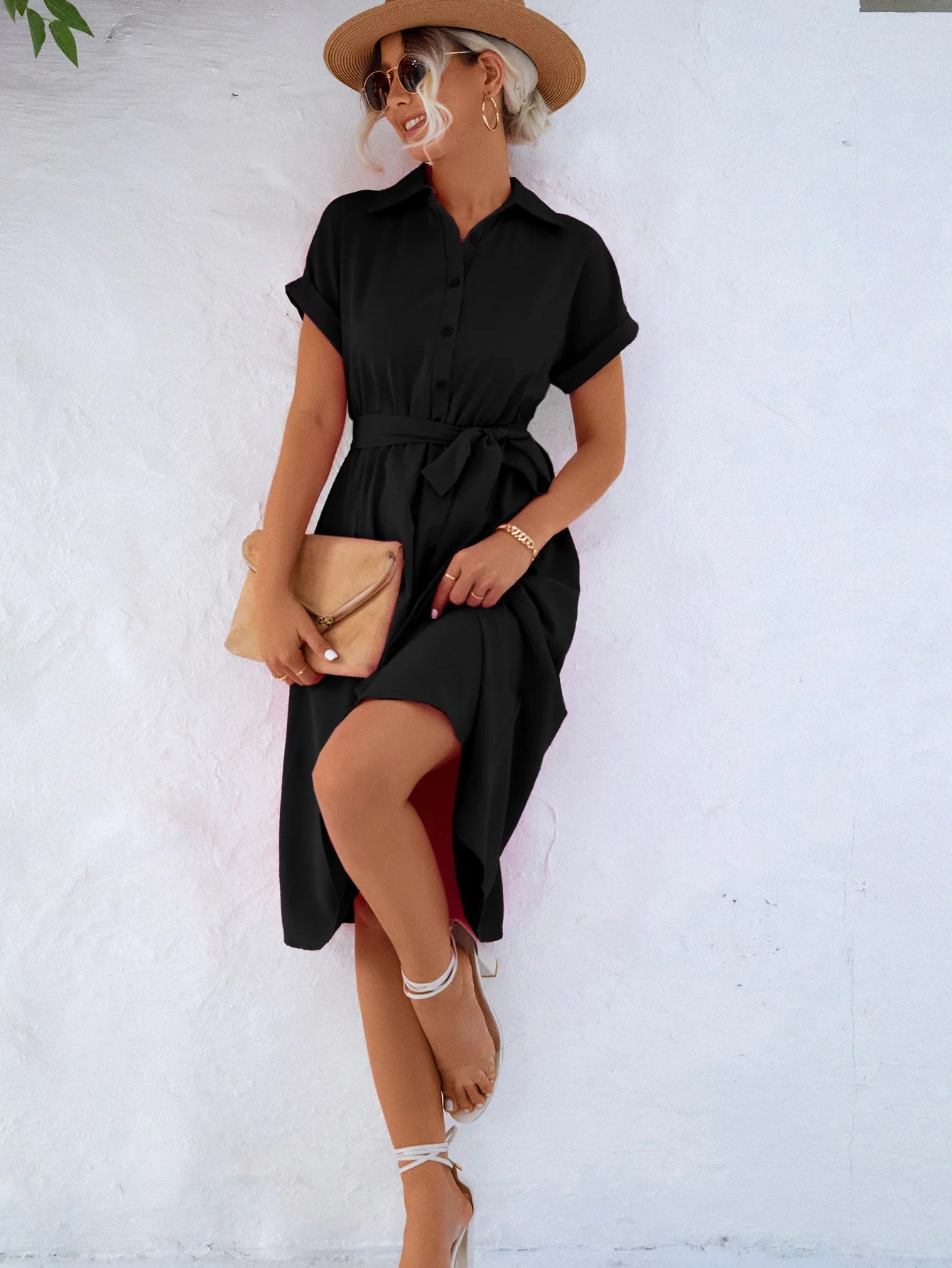 Summer Waist-Tie Long Shirt Dress – Elegant Streetwear for Women