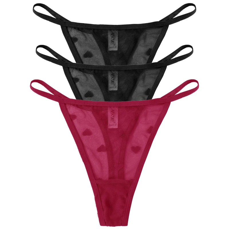 3PCS Lace Sheer Thong Panties - Sexy Low Waist Seamless Lingerie Set