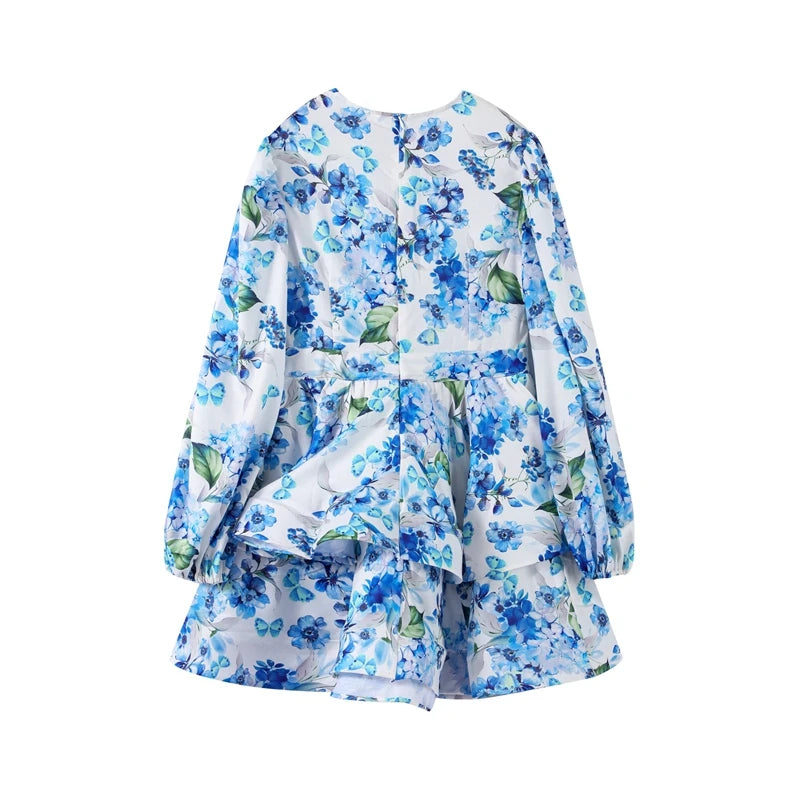 Elegant Floral Backless Party Mini Dress – Lace-Up Ruffle A-line Sling Dress for Women