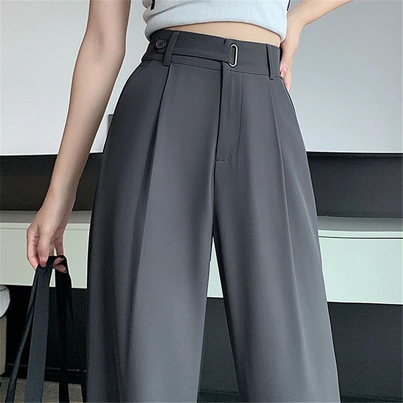 Women’s Summer Wide Leg Pants – Elegant Office Lady Full-Length Trousers