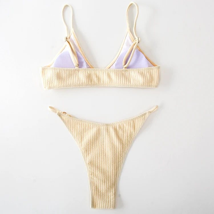 Simple Style Padded Bra Thong Swimsuit – 2025 Summer Collection