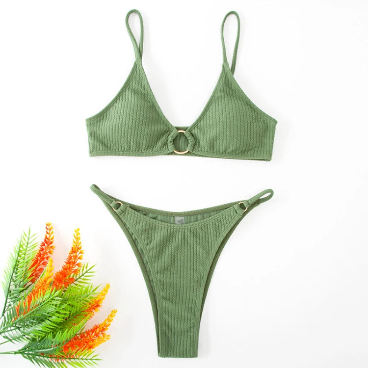 Simple Style Padded Bra Thong Swimsuit – 2025 Summer Collection