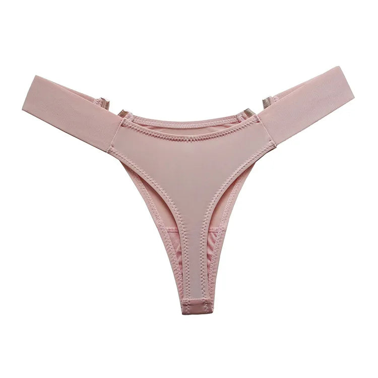 V-Shaped Low Waist Thong Panties for Women – Sporty Seamless Hip-Lift Underwear with Metal Accent