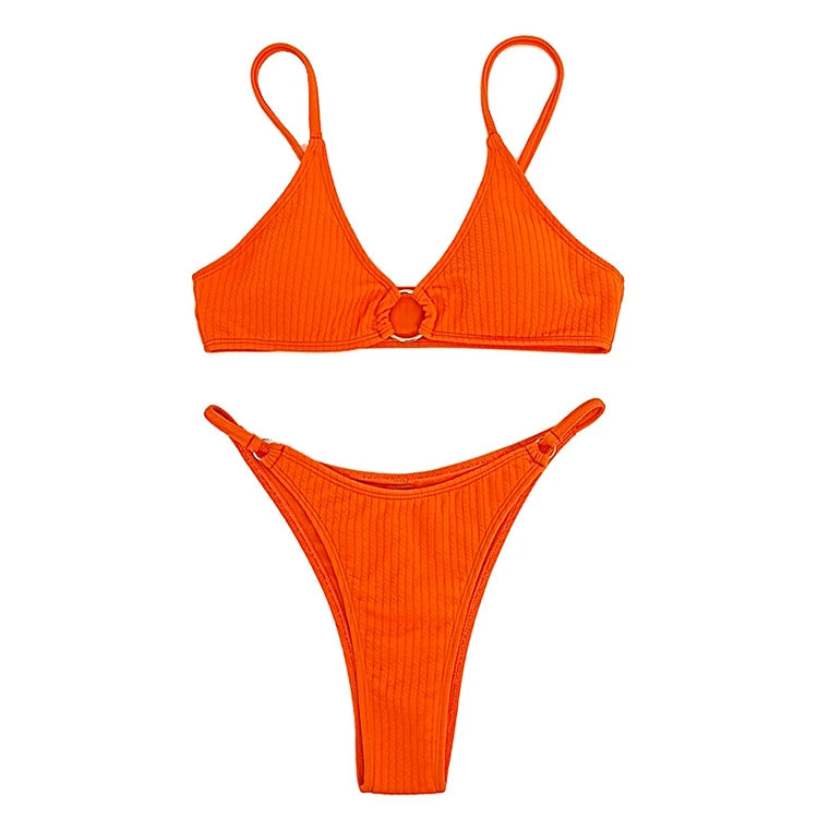 Simple Style Padded Bra Thong Swimsuit – 2025 Summer Collection