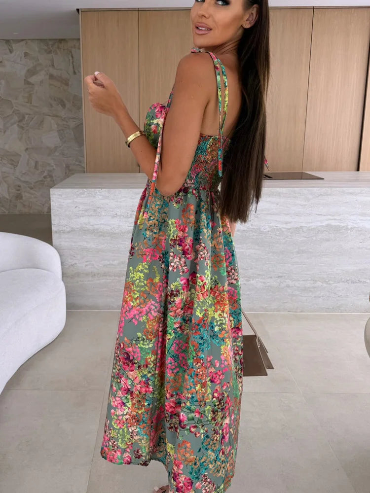 New Fashion Sexy Printing Sling Dress for Women Summer Evening Party Dresses Club Floral Holiday Beach Dress Robe