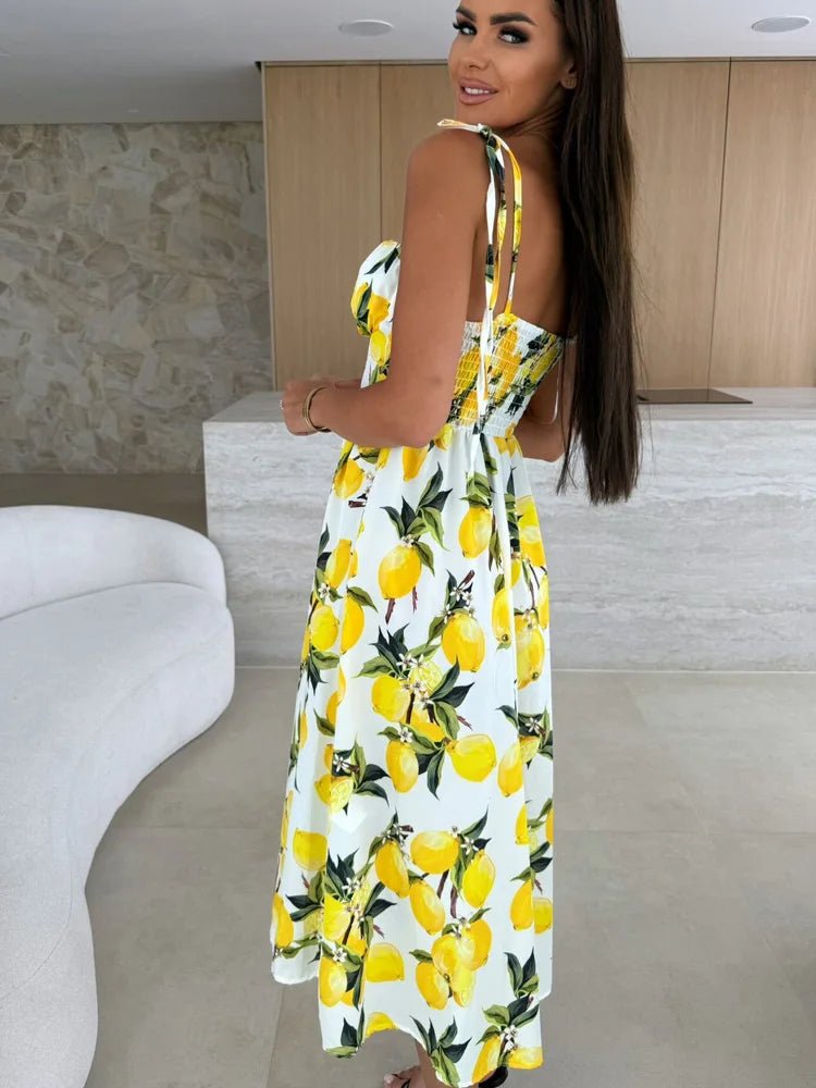 New Fashion Sexy Printing Sling Dress for Women Summer Evening Party Dresses Club Floral Holiday Beach Dress Robe