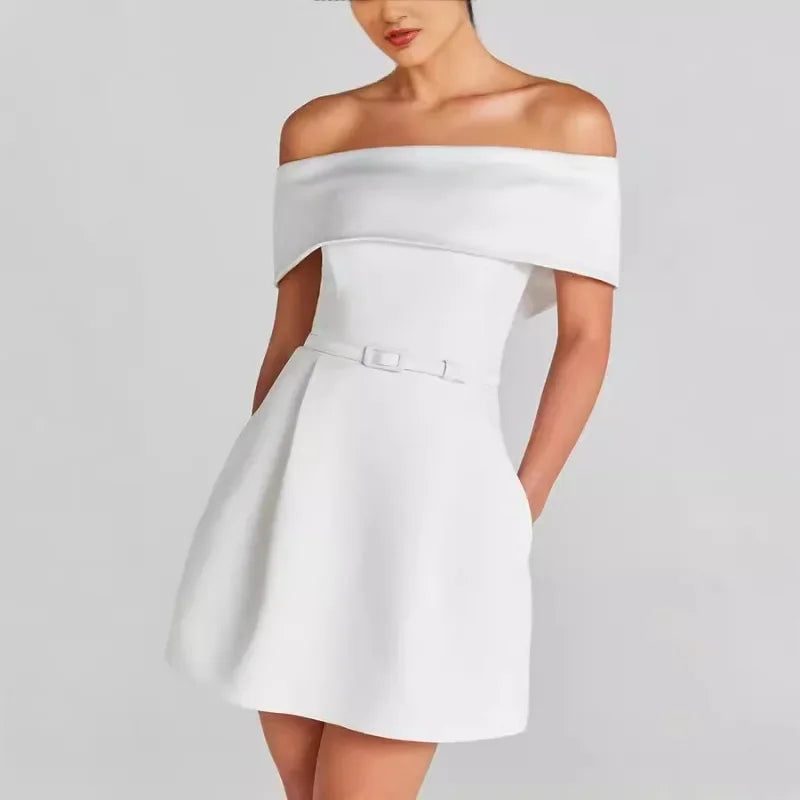 Elegant Off-Shoulder Slash Neck Mini Dress – Summer Party & Cocktail Wear