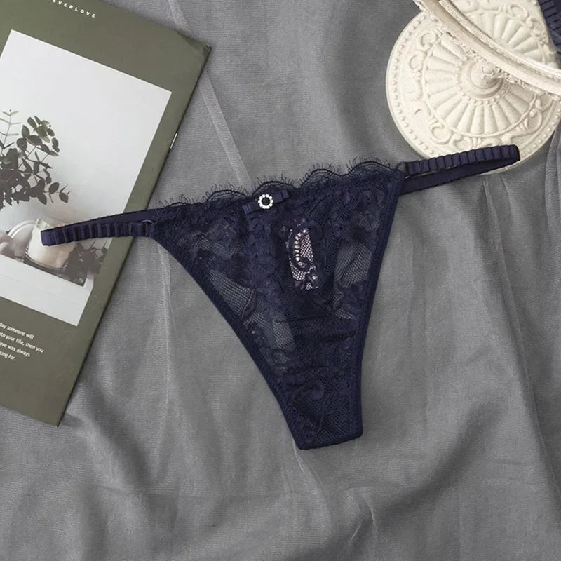Lace G-String Thong Panties for Women – Low Waist Lace Underwear with Thin Belt