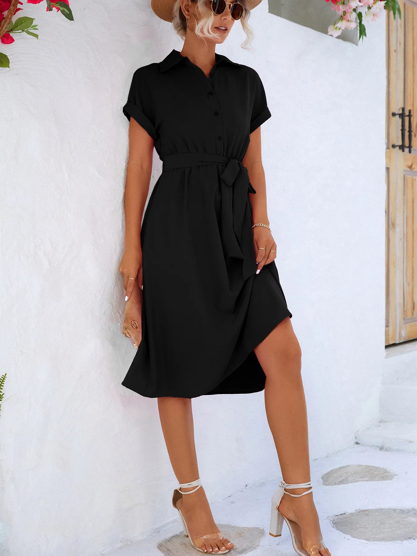 Summer Waist-Tie Long Shirt Dress – Elegant Streetwear for Women
