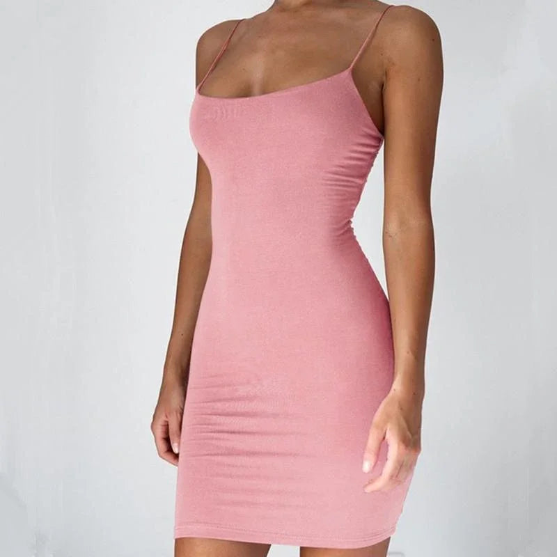 Spaghetti Strap Bodycon Mini Dress – Sexy Summer Club Dress 2025