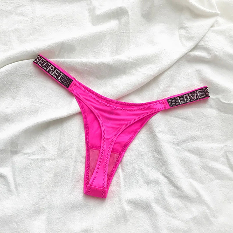 ZQTWT 5-Pack Rhinestone Letter Thongs – Sexy Low Waist G-String Panties for Women