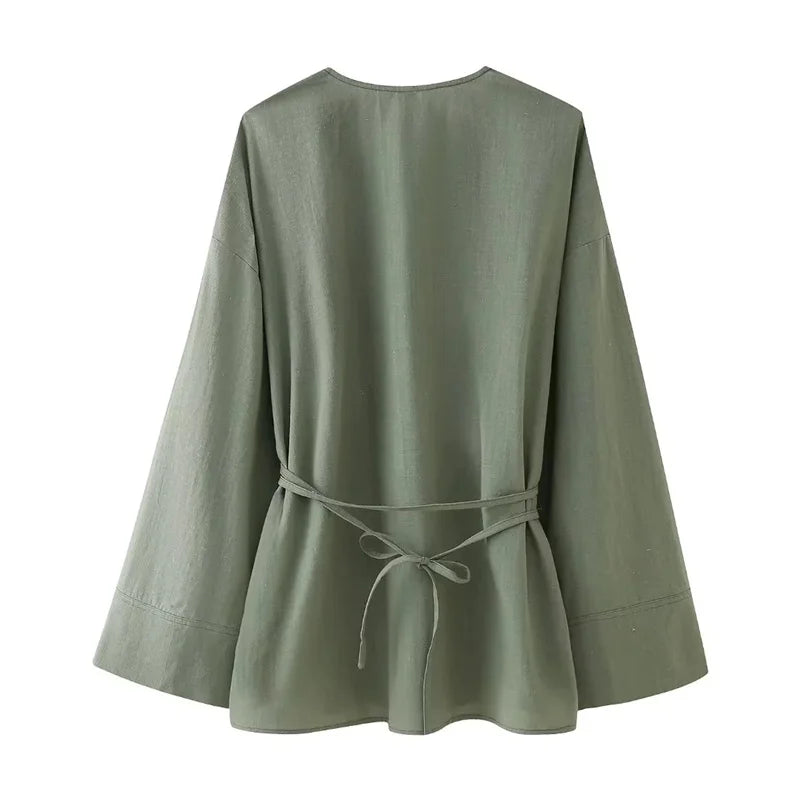 MUJER Kimono Style Summer Blouse – Vintage Y2K Long Sleeve Women’s Top