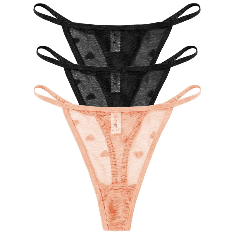 3PCS Lace Sheer Thong Panties - Sexy Low Waist Seamless Lingerie Set