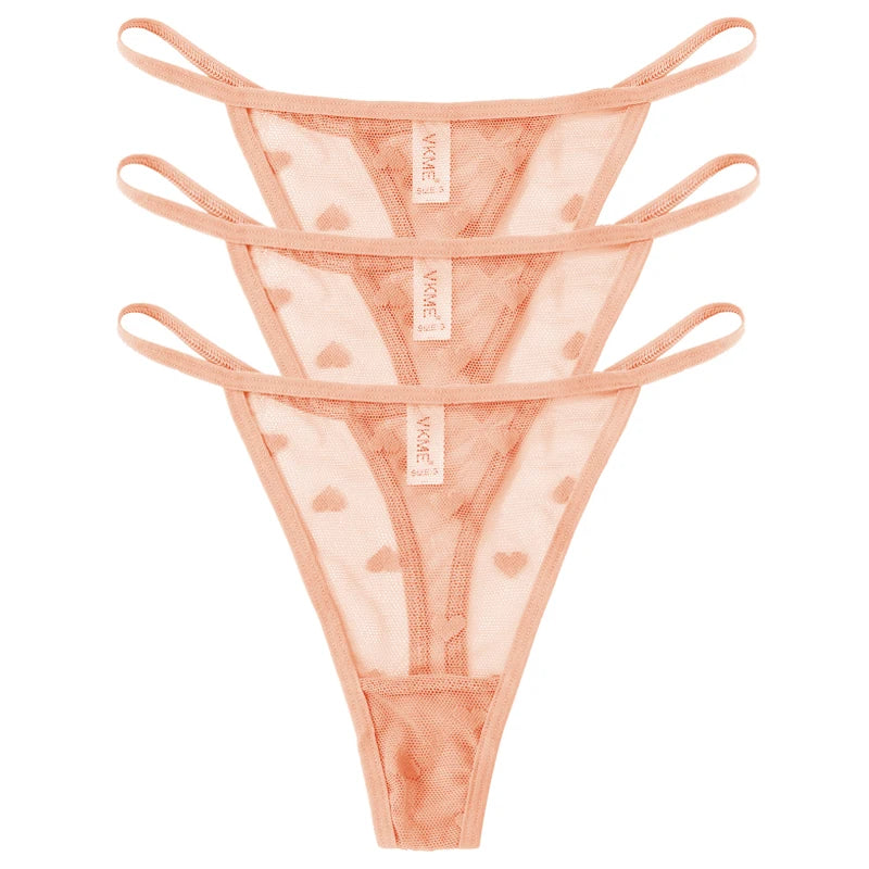 3PCS Lace Sheer Thong Panties - Sexy Low Waist Seamless Lingerie Set