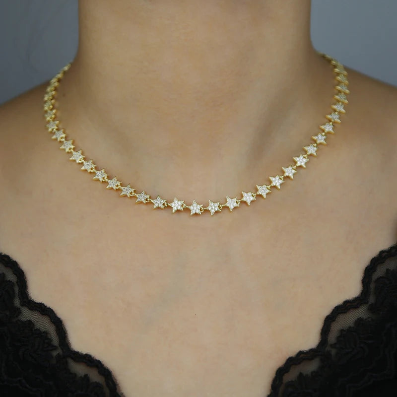 Luxury Tennis Chain Necklace for Women – CZ Star Pendant 2025
