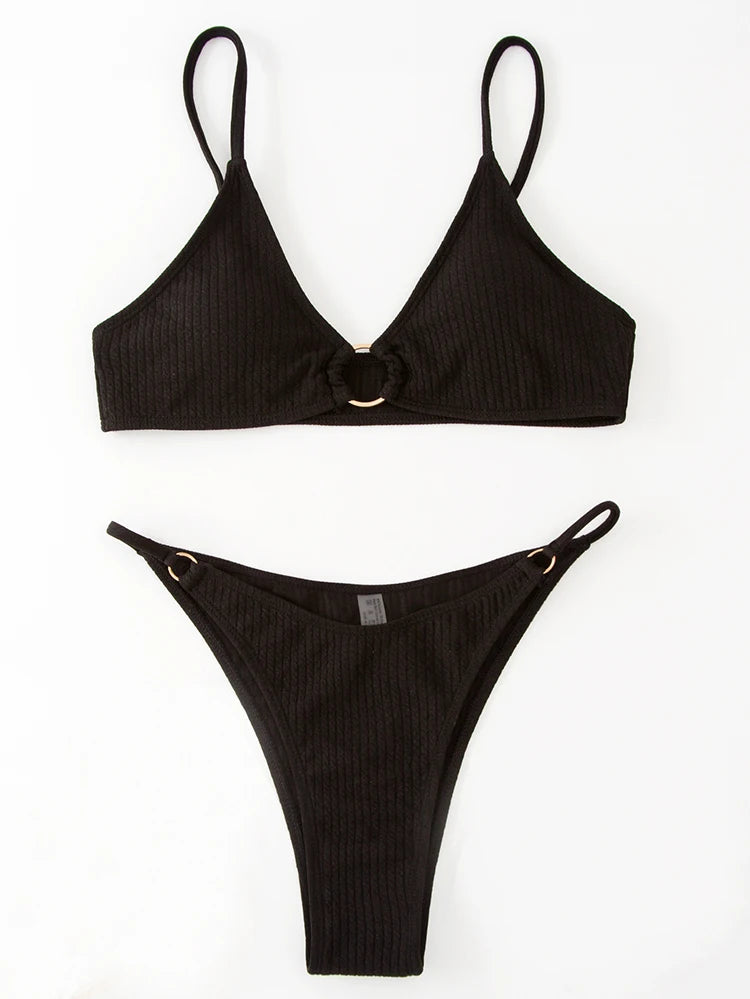 Simple Style Padded Bra Thong Swimsuit – 2025 Summer Collection