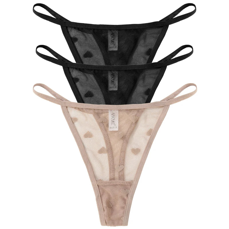 3PCS Lace Sheer Thong Panties - Sexy Low Waist Seamless Lingerie Set