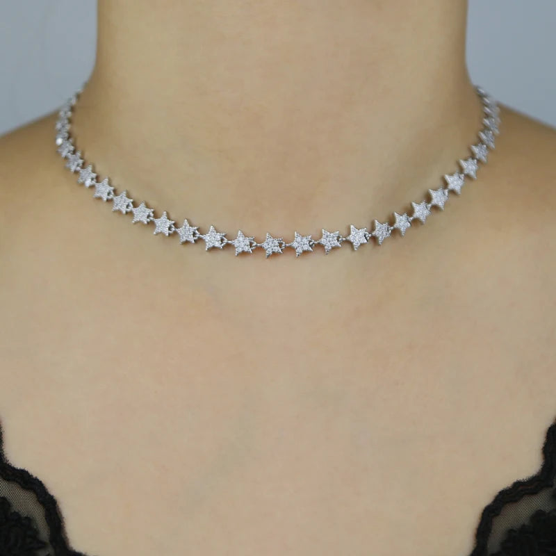 Luxury Tennis Chain Necklace for Women – CZ Star Pendant 2025